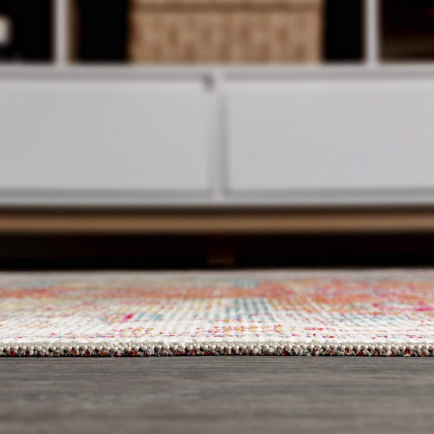 JONATHAN Y CAV100A-4 Zafra Vintage Medallion Indoor Area-Rug Bohemian Floral Rustic Easy-Cleaning High Traffic Bedroom Kitchen Living Room Non Shedding, 4 ft x 6 ft, Coral/Blue/Multi