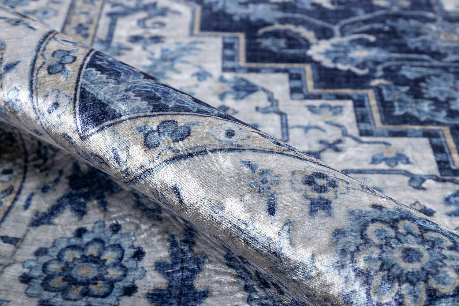 5'x8' Karachi Aria Area Rug Blue - Momeni: Geometric Bohemian, Rubber Backing, Medium Pile, Indoor Use