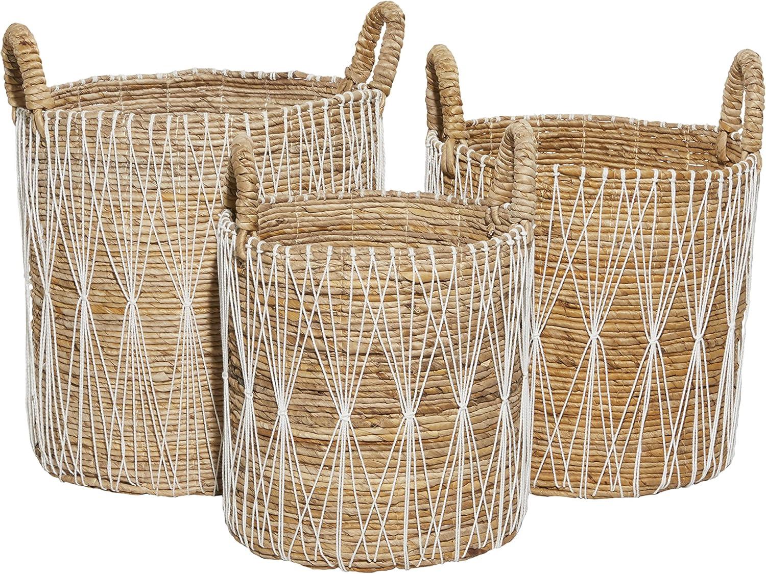 Handmade Bohemian Wicker Basket With Handles - Set of 3