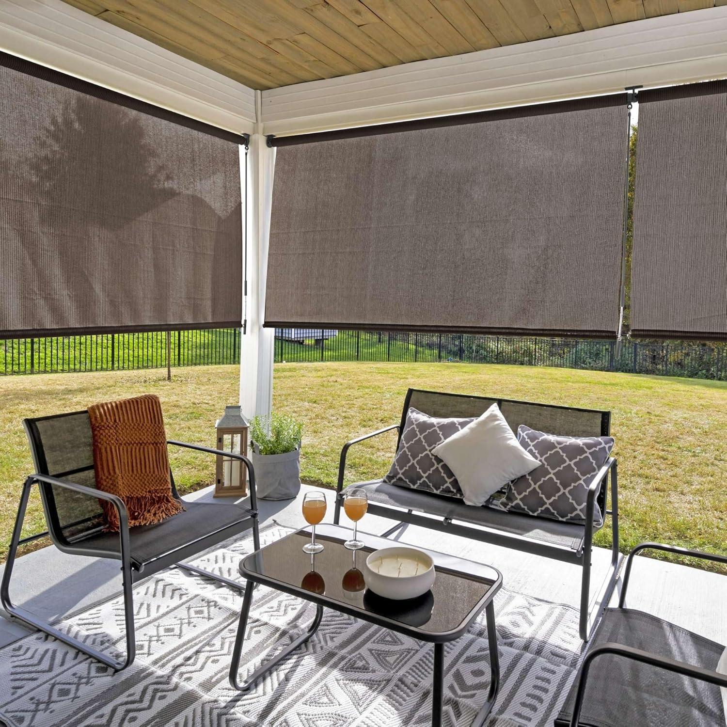 Coolaroo Exterior Roller Shade, Cordless Roller Shade with 90% UV Protection, No Valance, (6' W X 6' L), Mocha, 474768