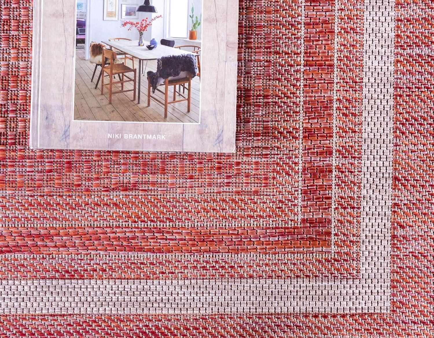Unique Loom 7' 1 x 10' 0 Rectangle Indoor/Outdoor Border Rust Red Area Rug