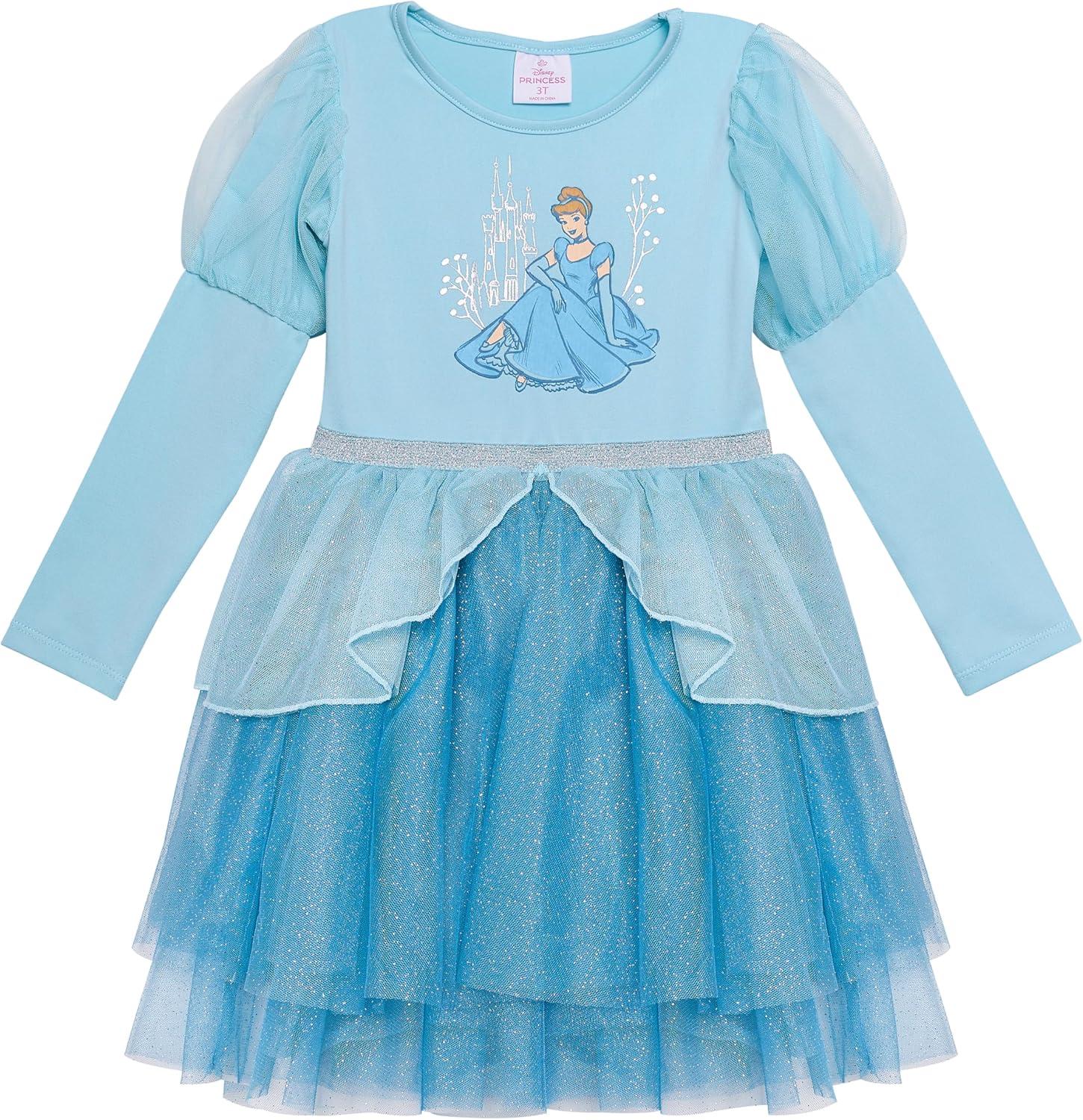 Disney Princess Cinderella Tutu Dress for Girls Glittery Layered Tutu Party Outfit Blue, 6X