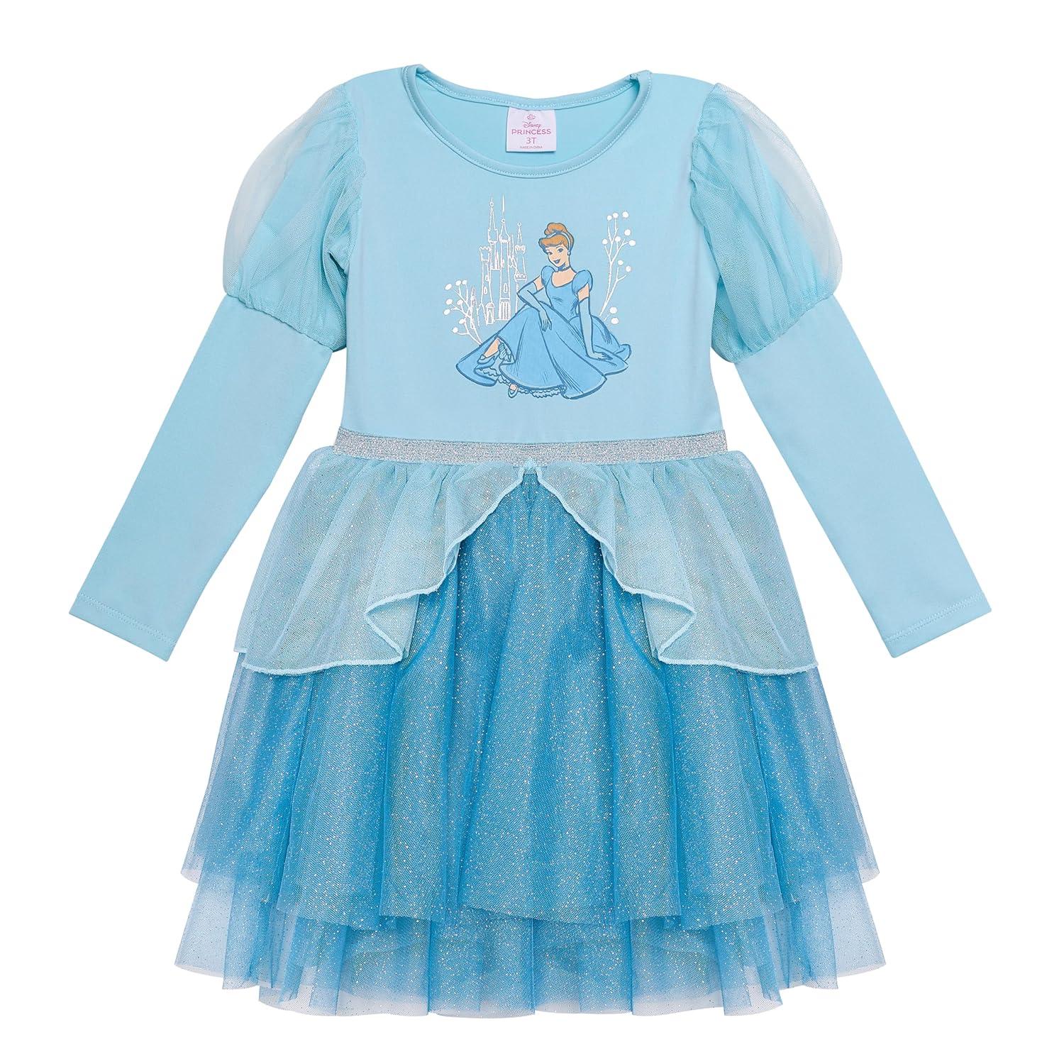 Disney Princess Cinderella Tutu Dress for Girls Glittery Layered Tutu Party Outfit Blue, 6X