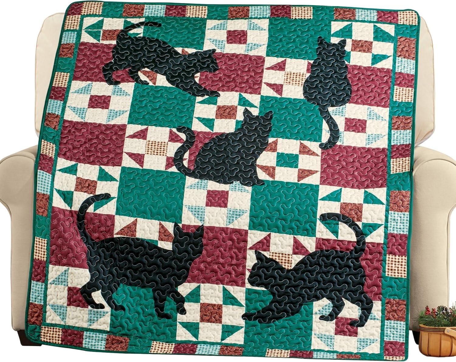 Collections Etc Cat Patchwork 5-Foot Long Quilted Throw THROW
