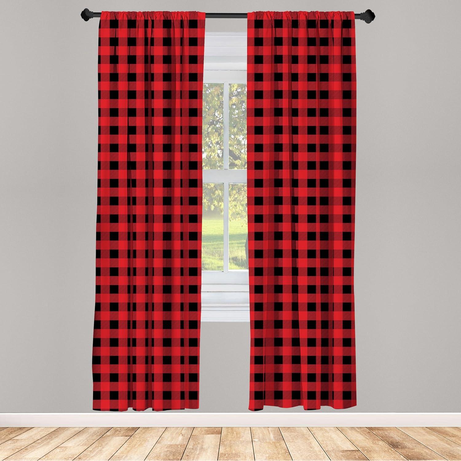 Ambesonne Plaid Curtains, Retro Lumberjack Buffalo, Pair of 28"x84", Orange Black