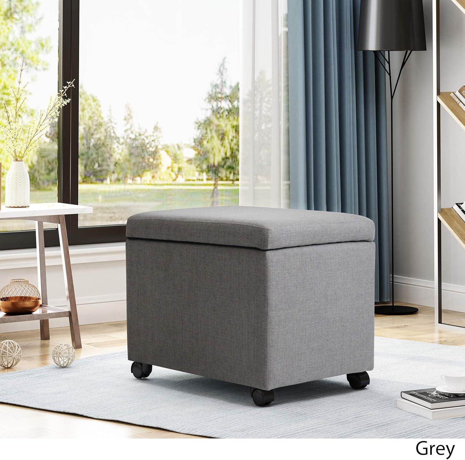 GDF Studio Bellane Contemporary Fabric Upholstered File Storage Ottoman, Gray and Black