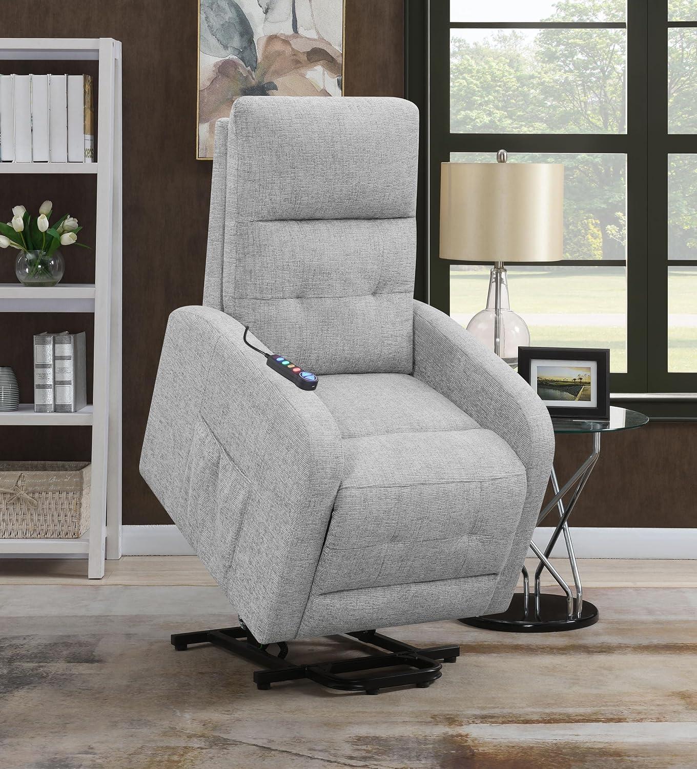 Coaster Howie Tufted Fabric Upholstered Power Lift Recliner in Gray