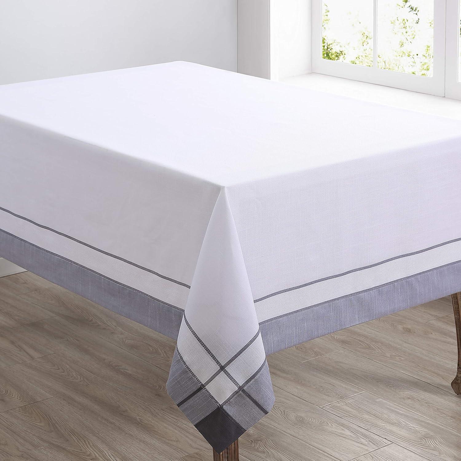 Fennco Styles Neutra Banded Border Design Tablecloth - Decorative Table Cover for Everyday Use, Dining Table Décor, Banquets, Family Gatherings and Special Occasions