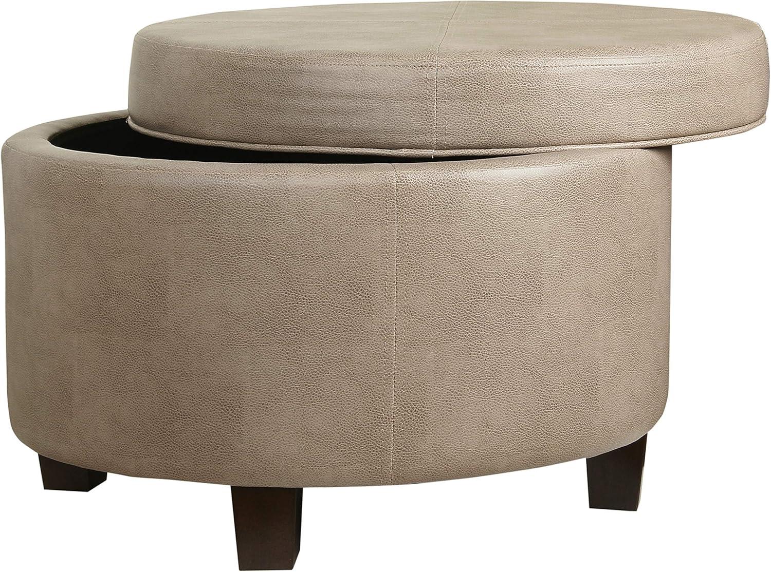 Round Faux Leather Ottoman Taupe - HomePop