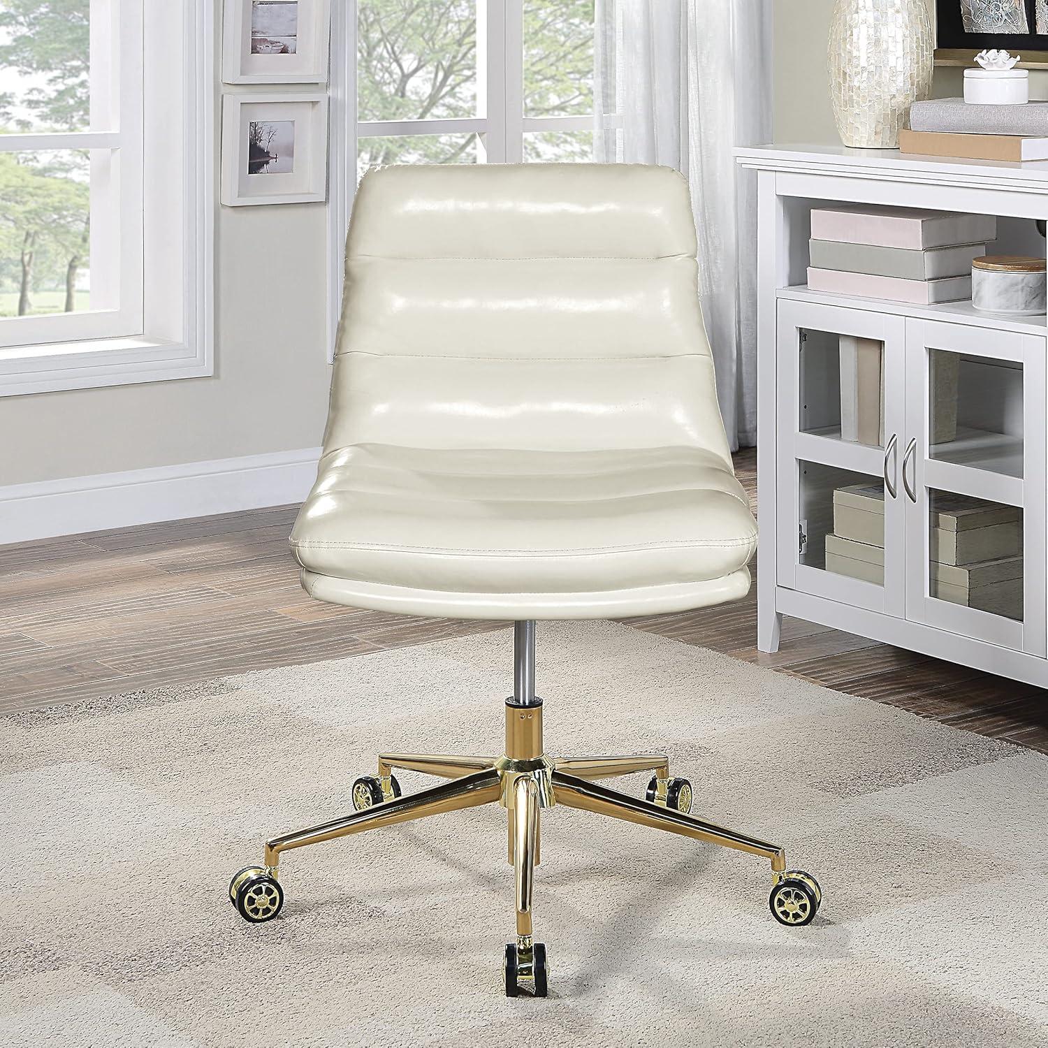 Legacy Office Chair in Cream Faux Leather with Gold Base