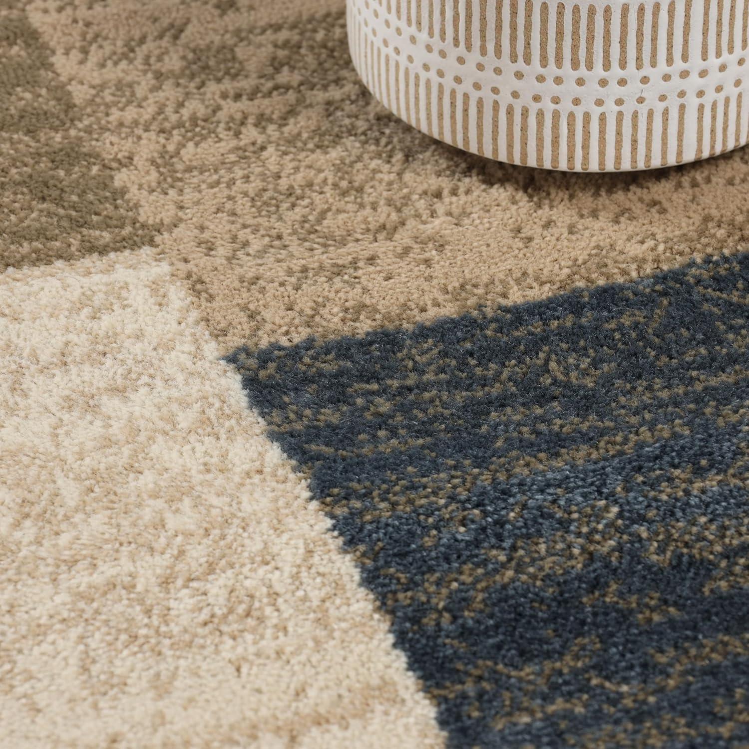 Superior Color Block Area Rug 2' x 3', Plush Indoor Rugs For Living Room Bedroom, Beige-Blue