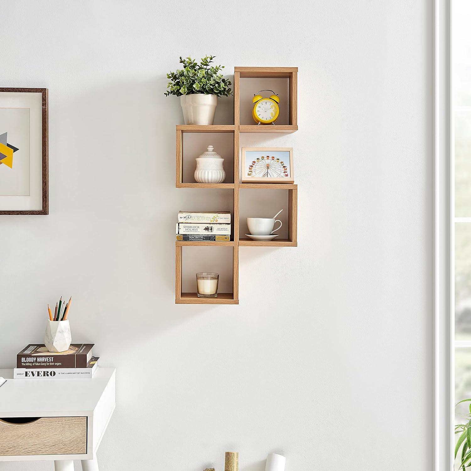 Danya B. 30" x 15.25" Cubby Chessboard Wall Shelf Chestnut - MDF, Contemporary Design, Interlocking