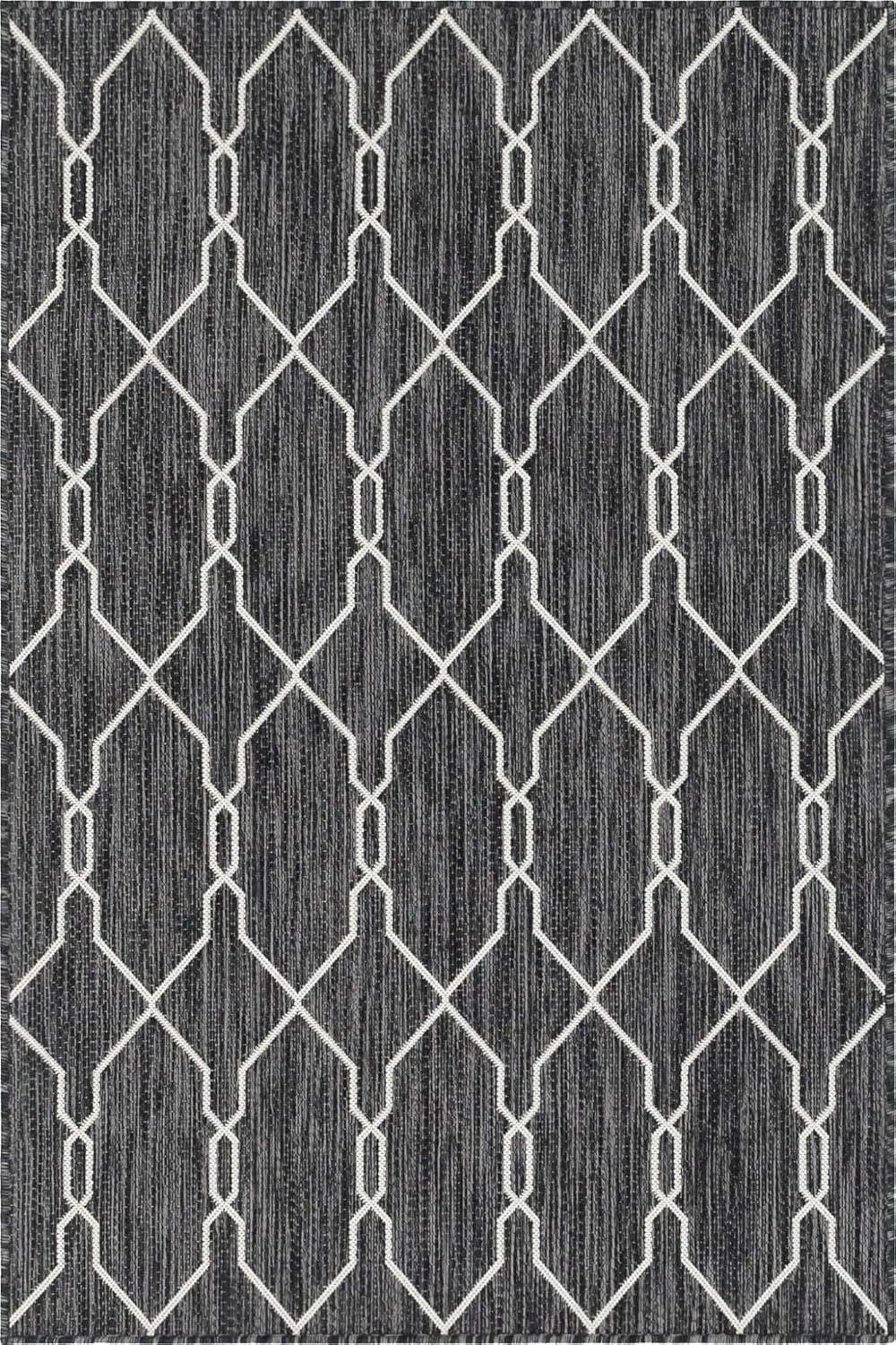 Unique Loom 4' 1 x 6' 1 Rectangle Indoor/Outdoor Trellis Charcoal Area Rug