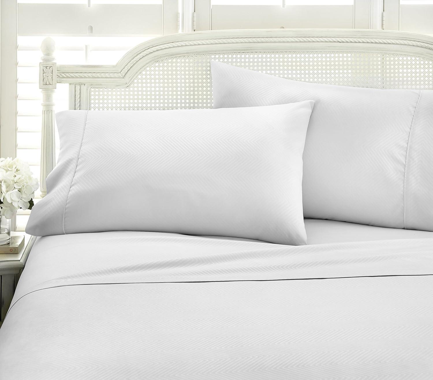 Twin White Chevron Embossed Microfiber Bed Sheet Set