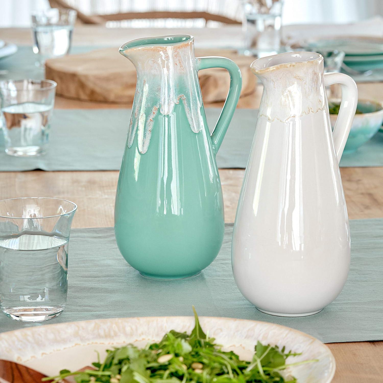 ZHI-22 Ceramic Stoneware 56 oz. Pitcher - Taormina Collection, Aqua | Microwave & Dishwasher Safe Dinnerware | Food Safe Glazing | Restaurant Quality Serveware