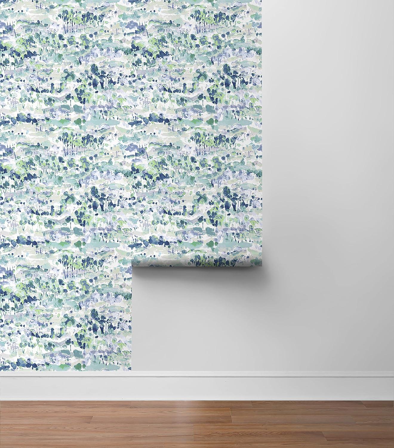 Seaglass Blue Abstract Watercolor Peel and Stick Wallpaper