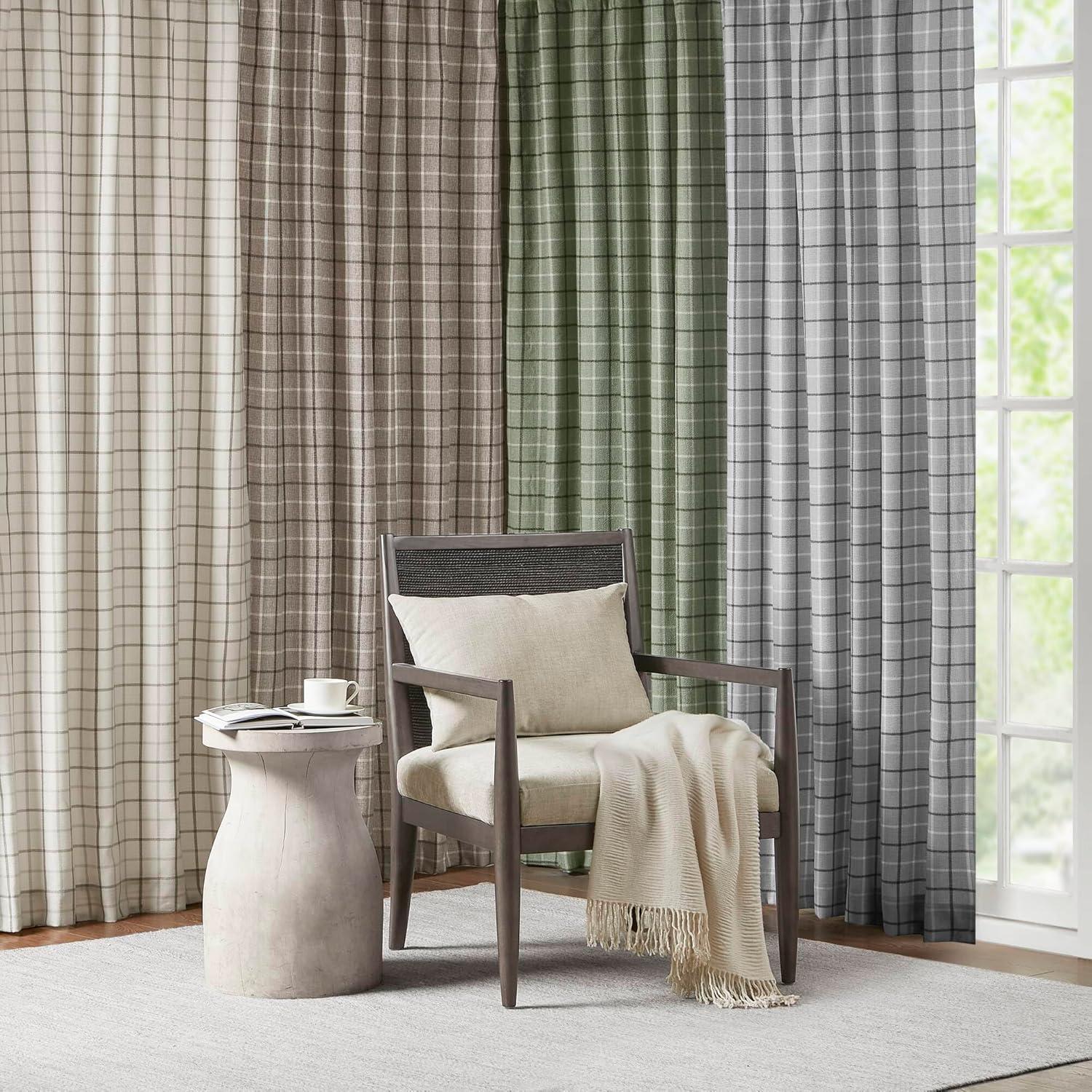 Anaheim Woven Plaid Room Darkening Thermal Fleece Lined Single Curtain Panel