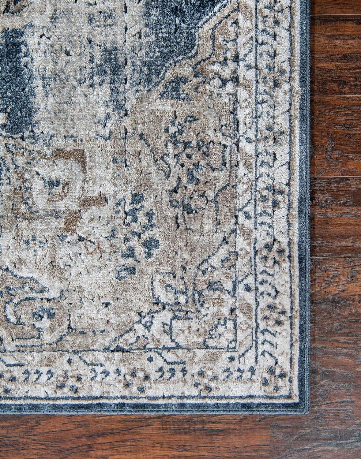 Eliza Blue and Khaki Stain-Resistant Synthetic 8' x 10' Rug