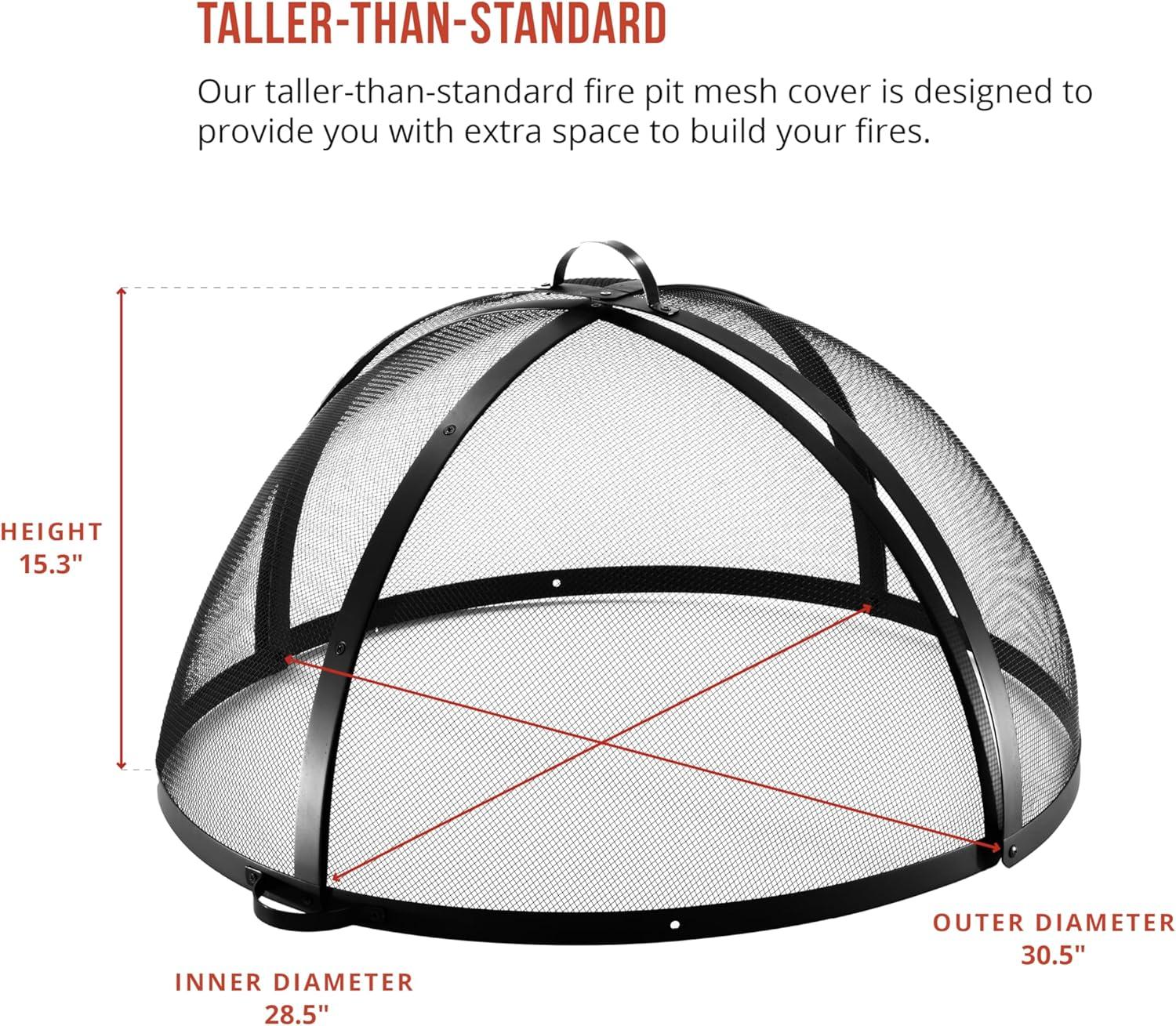 SUNCREAT Heavy-Duty Fire Pit Screen, Steel Mesh Round Spark Screen with Handle, 36 inch