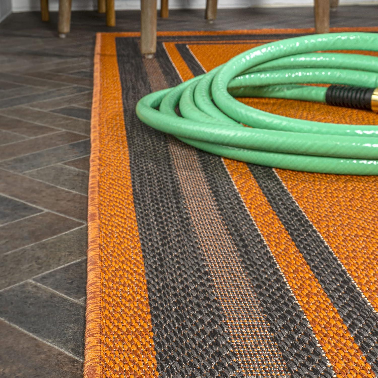 3' x 5' James Modern Border Stripe Indoor/Outdoor Area Rug, Orange/Dark Gray - JONATHAN Y