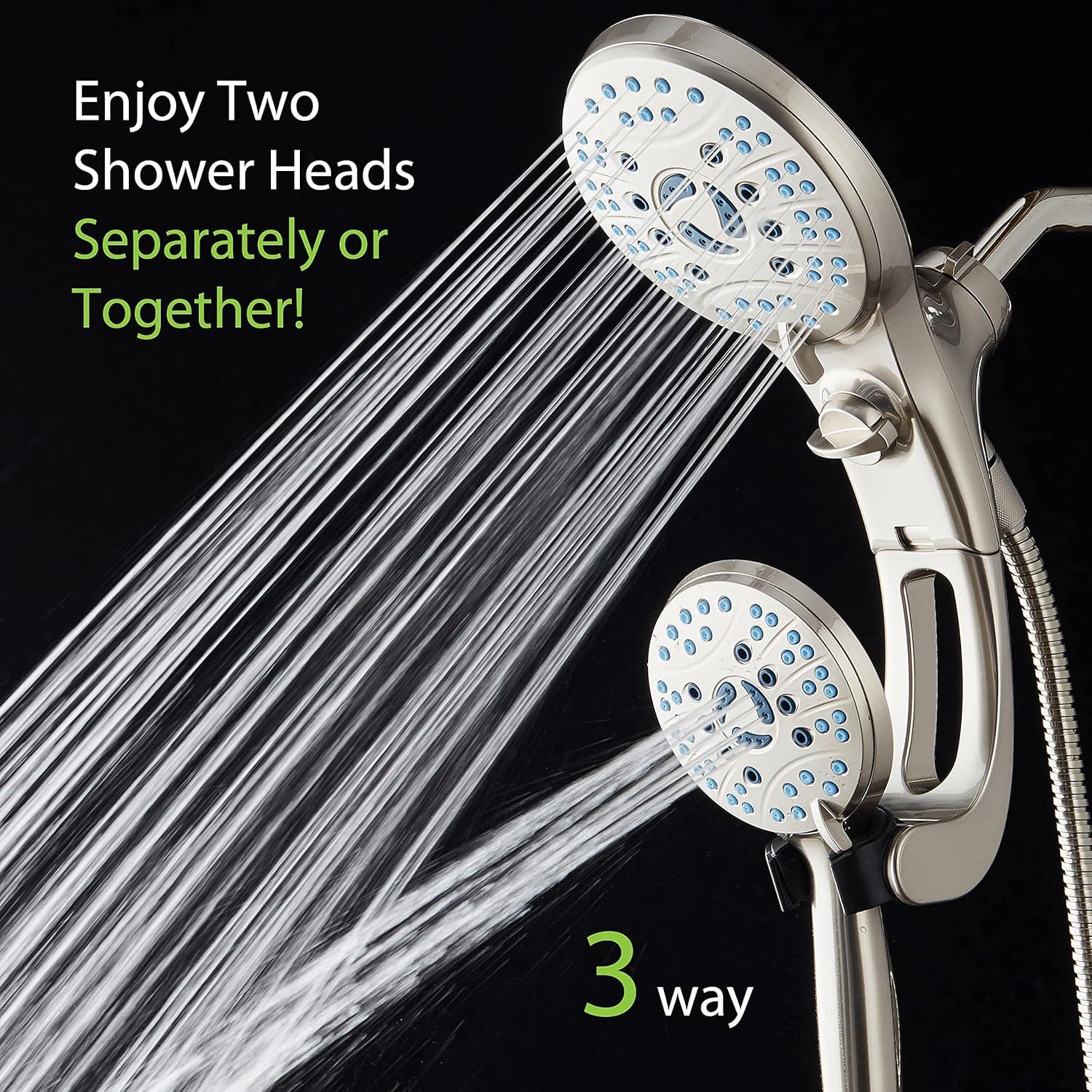 Hotel Spa AquaCare As-Seen-On-TV High Pressure Handheld/Rain 50-mode 3-way Shower Head Combo with Adjustable Arm - Anti-clog Nozzles, Tub & Pet Power Wash, 6 ft. Stainless Steel Hose, Nickel Finish