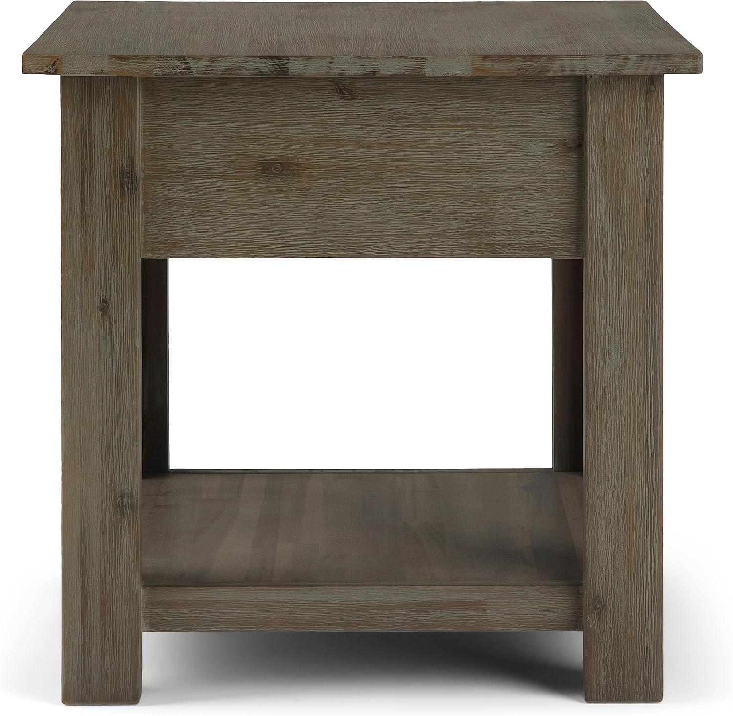 Monroe Solid Acacia Wood Square End Table in Distressed Grey with Storage