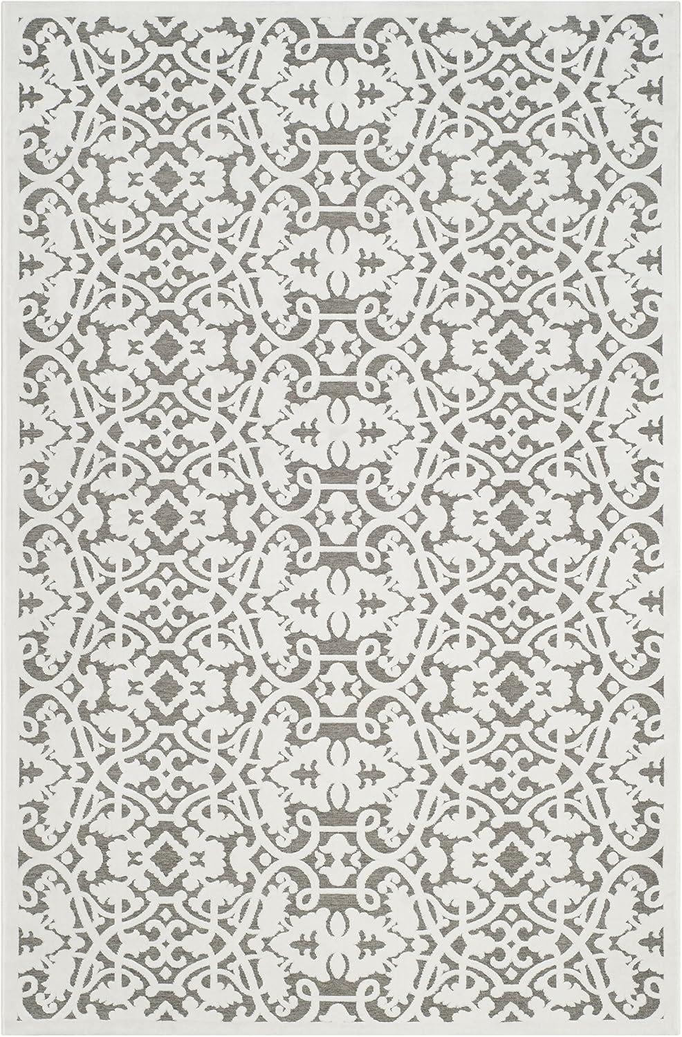 SAFAVIEH Paradise Salah Damask Area Rug, Ivory/Dark Grey, 5' x 7'5"