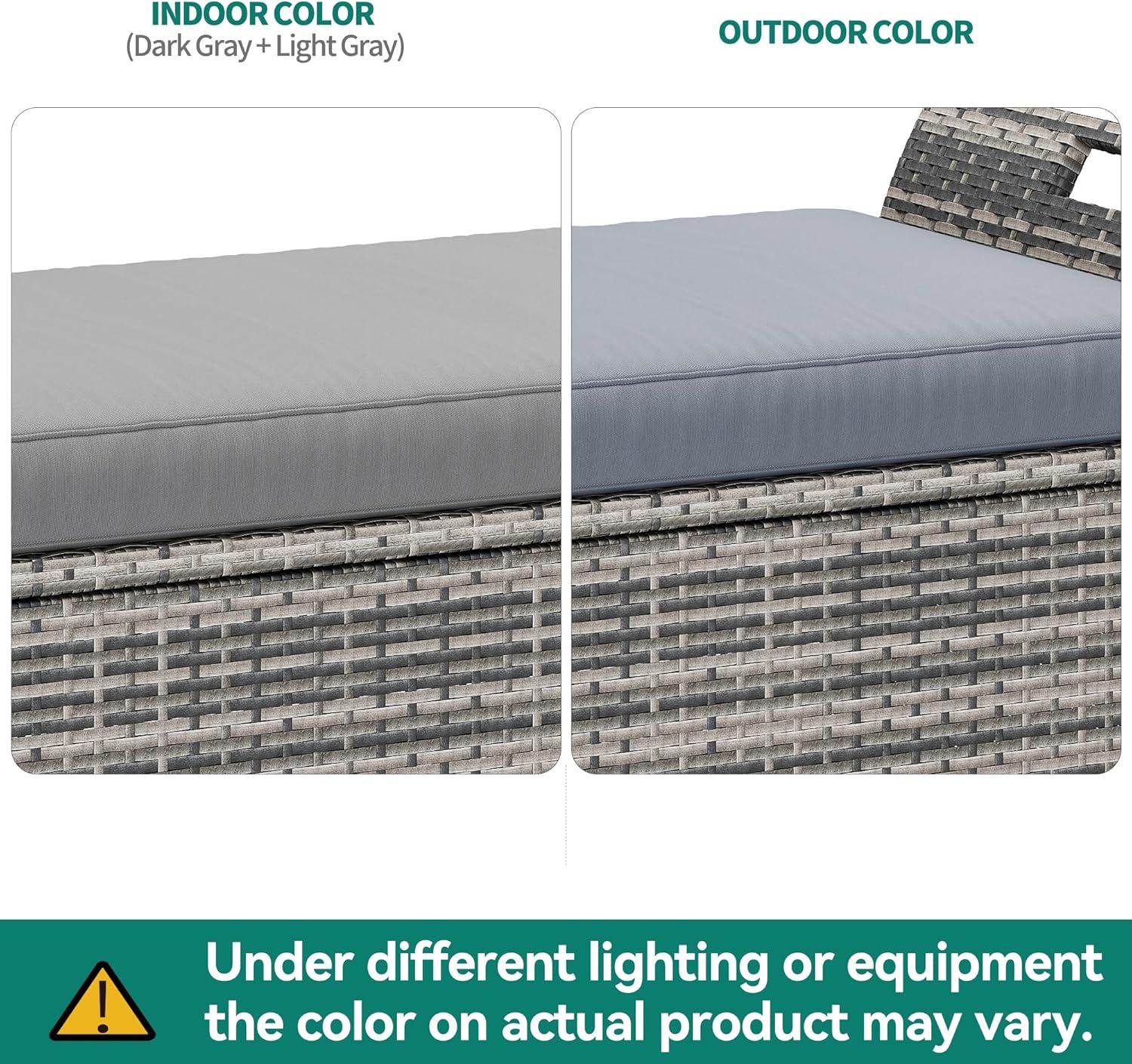 Gray Wicker and Polyethylene Outdoor Storage Bench with Cushion