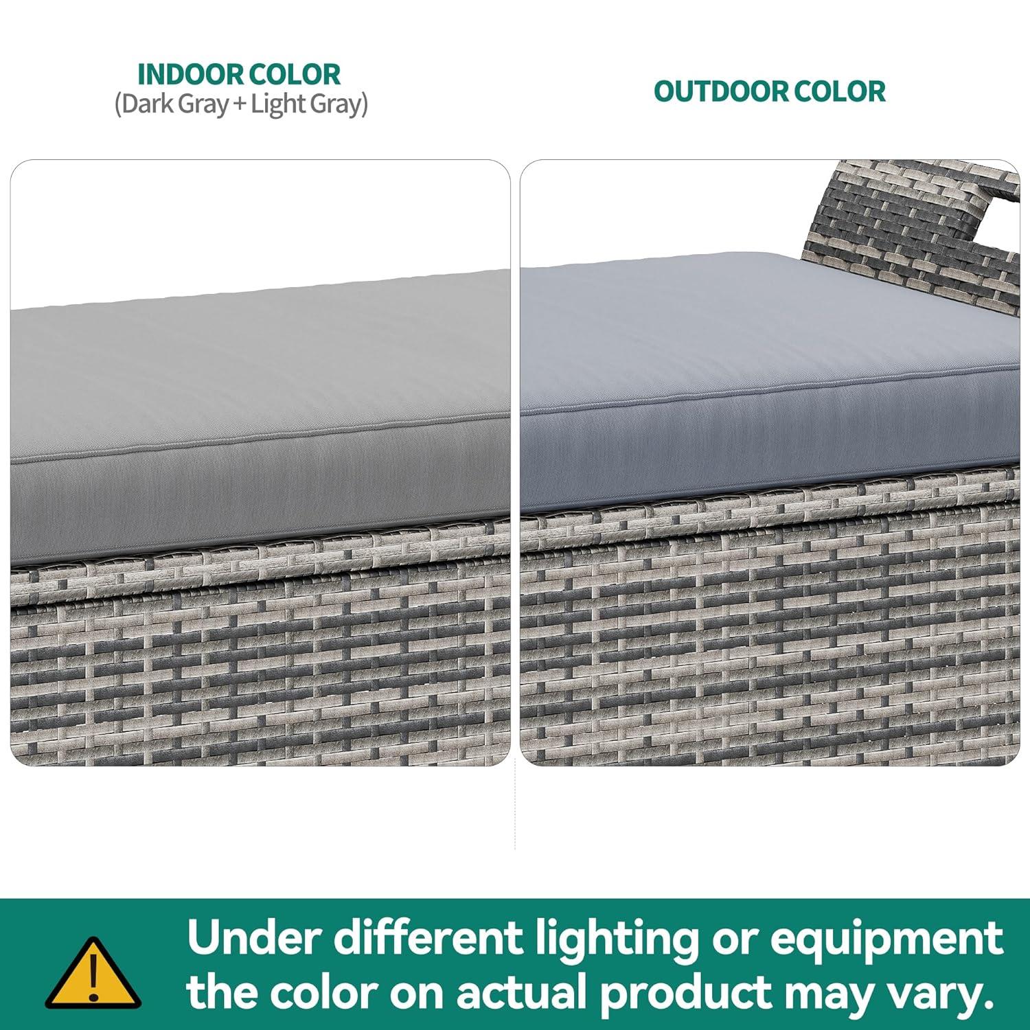 Gray Wicker and Polyethylene Outdoor Storage Bench with Cushion