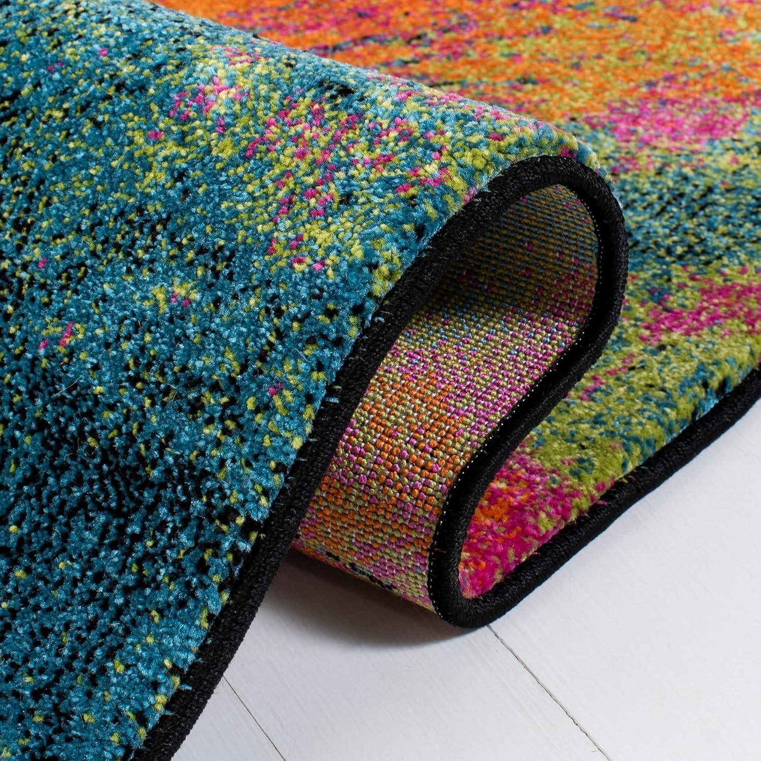 Galaxy GAL117 Power Loomed Indoor Area Rug - Blue/Orange - 6'7"x9' - Safavieh