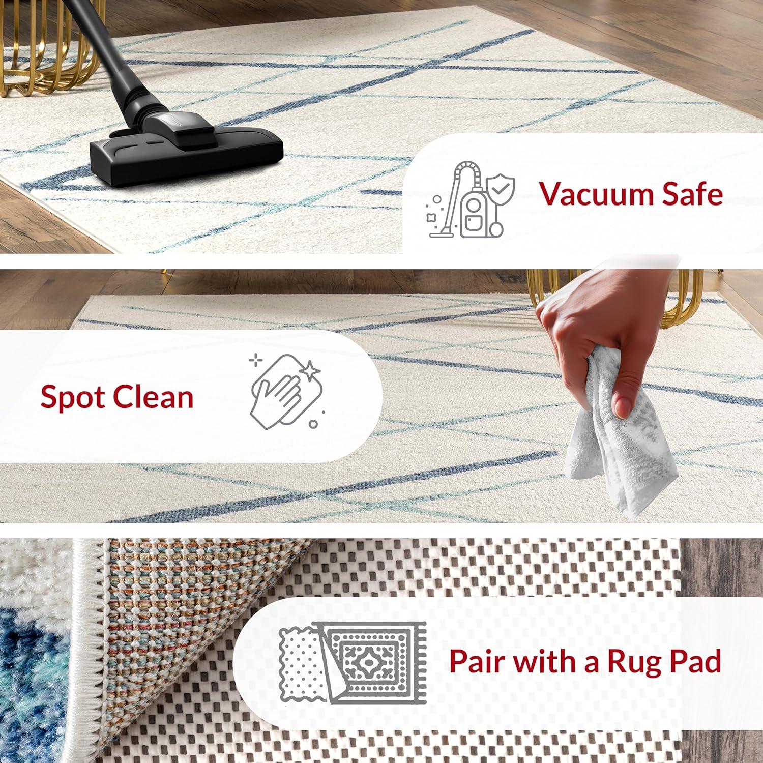 Nuloom 5x8 Thigpen Contemporary Indoor Area Rug, Light Blue, Abstract Lines, Non-Slip Backing, Stain Resistant, BedroomLiving Room, Kitchen,