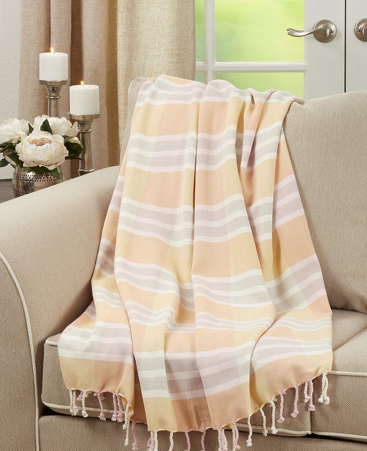 Cozy Classic 50x60 Cotton Plaid Throw in Grey, Yellow, and Red