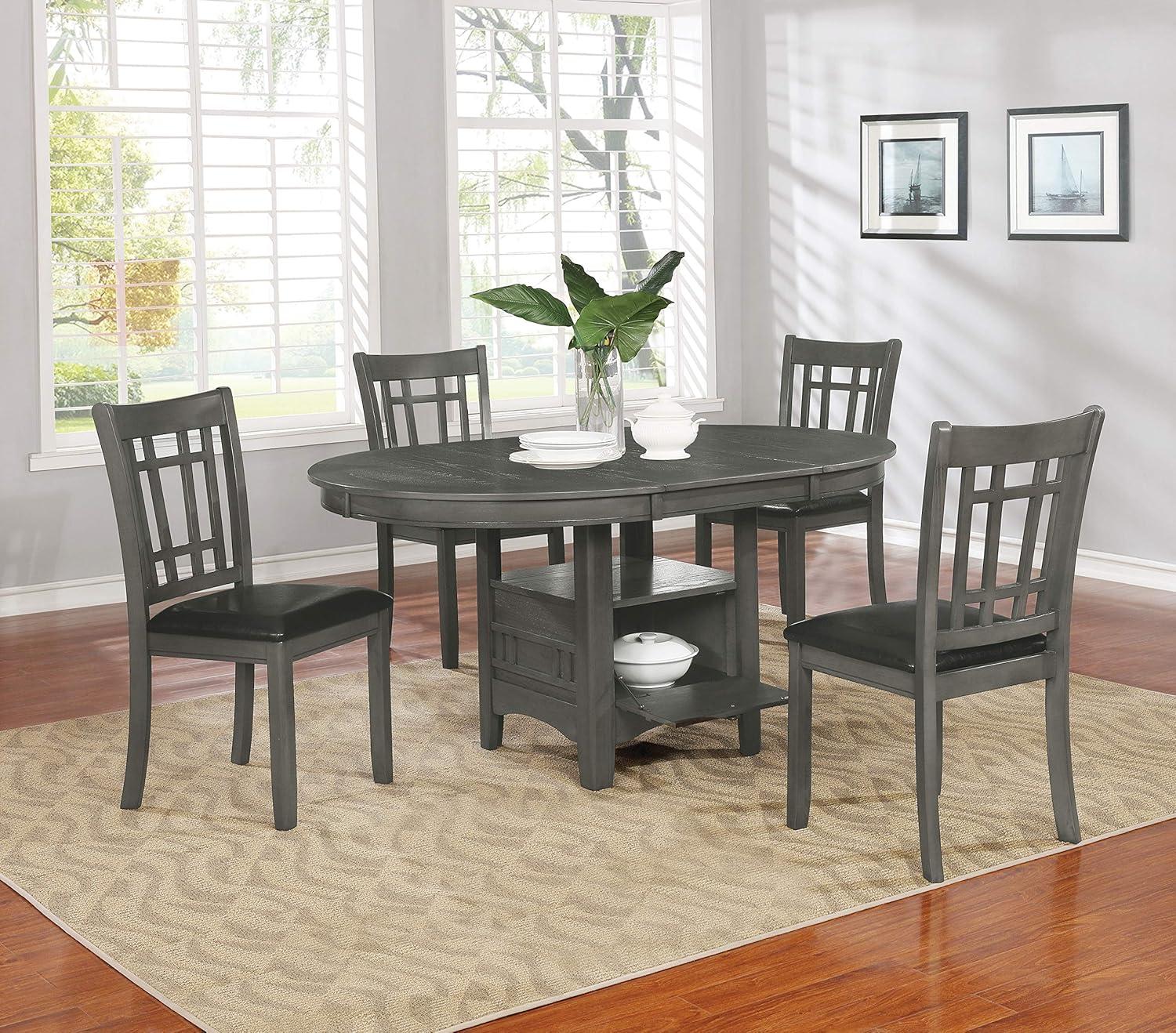 Transitional Medium Grey Extendable Oval Dining Table with Storage