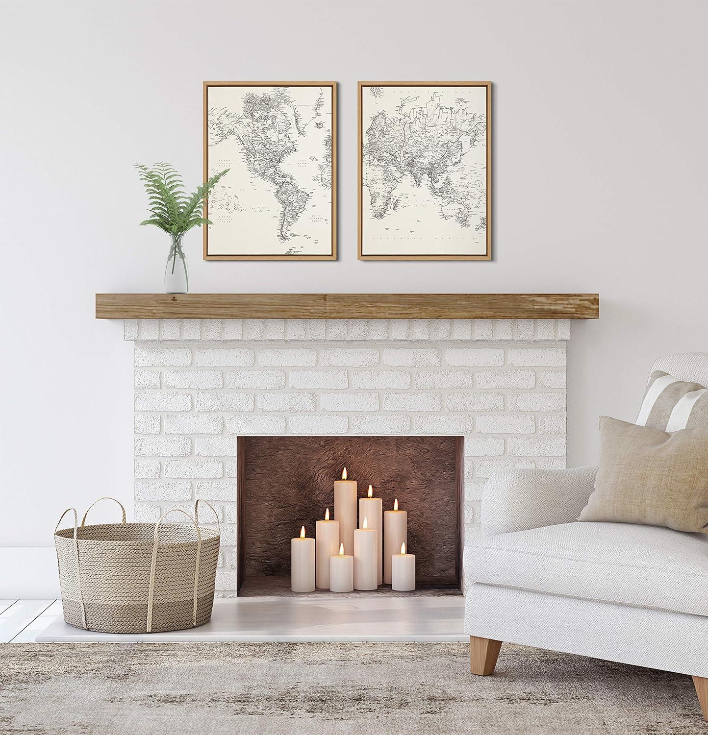 Vintage Black and White World Map Framed Canvas Set