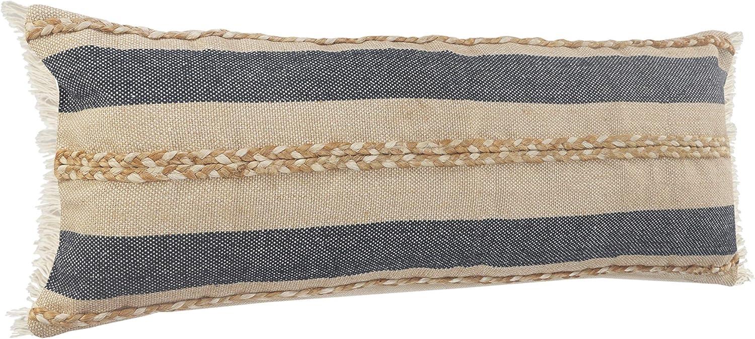 Birch Harbor Atlantis Coastal Striped Lumbar Pillow with Jute Braiding and Fringe