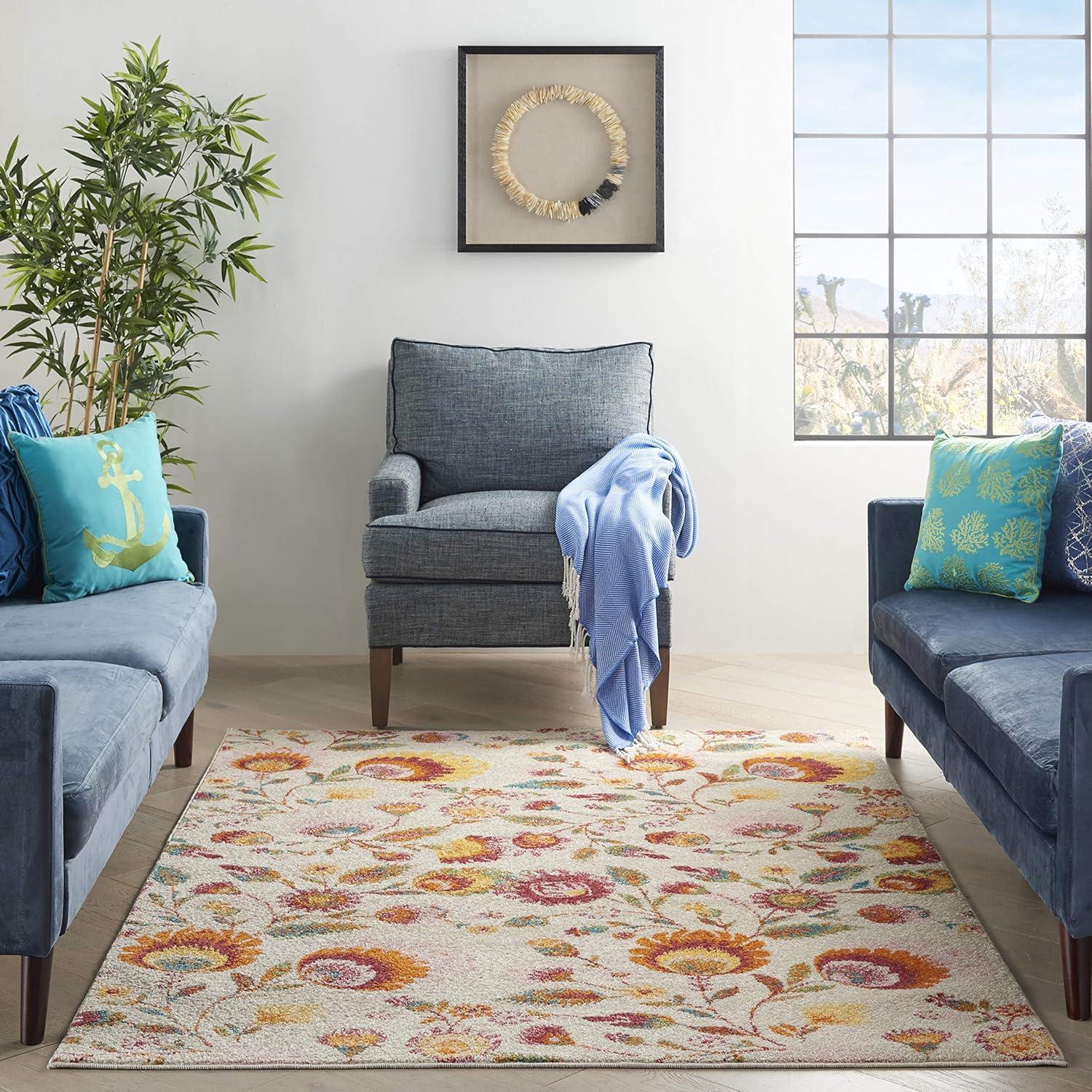 Nourison Allur Blooming Floral Indoor Area Rug Yellow Multicolor 5'3" x 7'3"