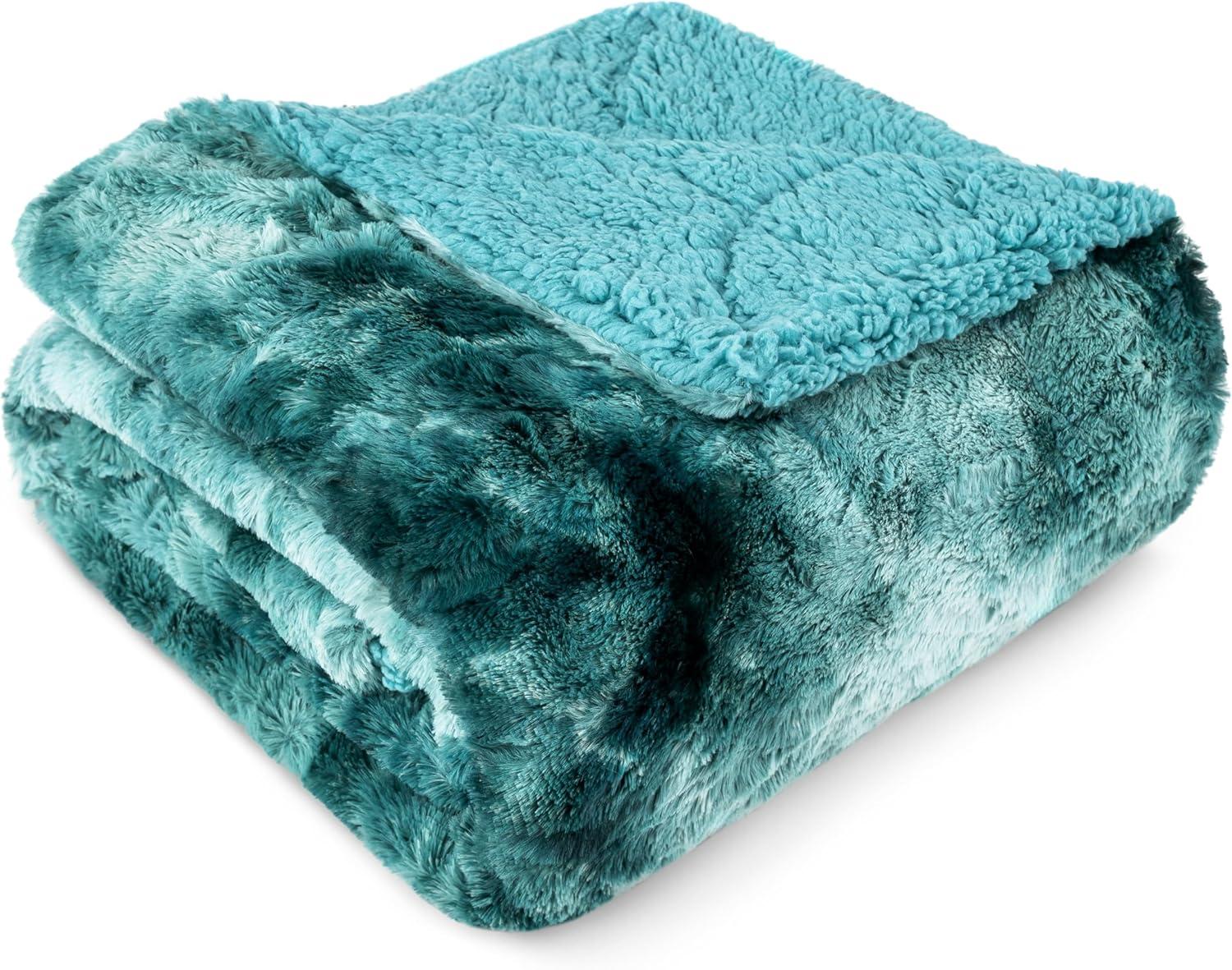 PAVILIA Tie-Dye Faux Fur Throw Blanket, Furry Fuzzy Fluffy Shaggy Plush Warm Reversible Thick for Bed Couch Sofa