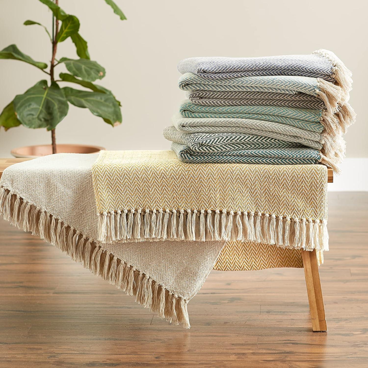 50"x60" Handloom Chevron Throw Blanket Aqua Blue - Design Imports: Cotton, Woven, Lightweight