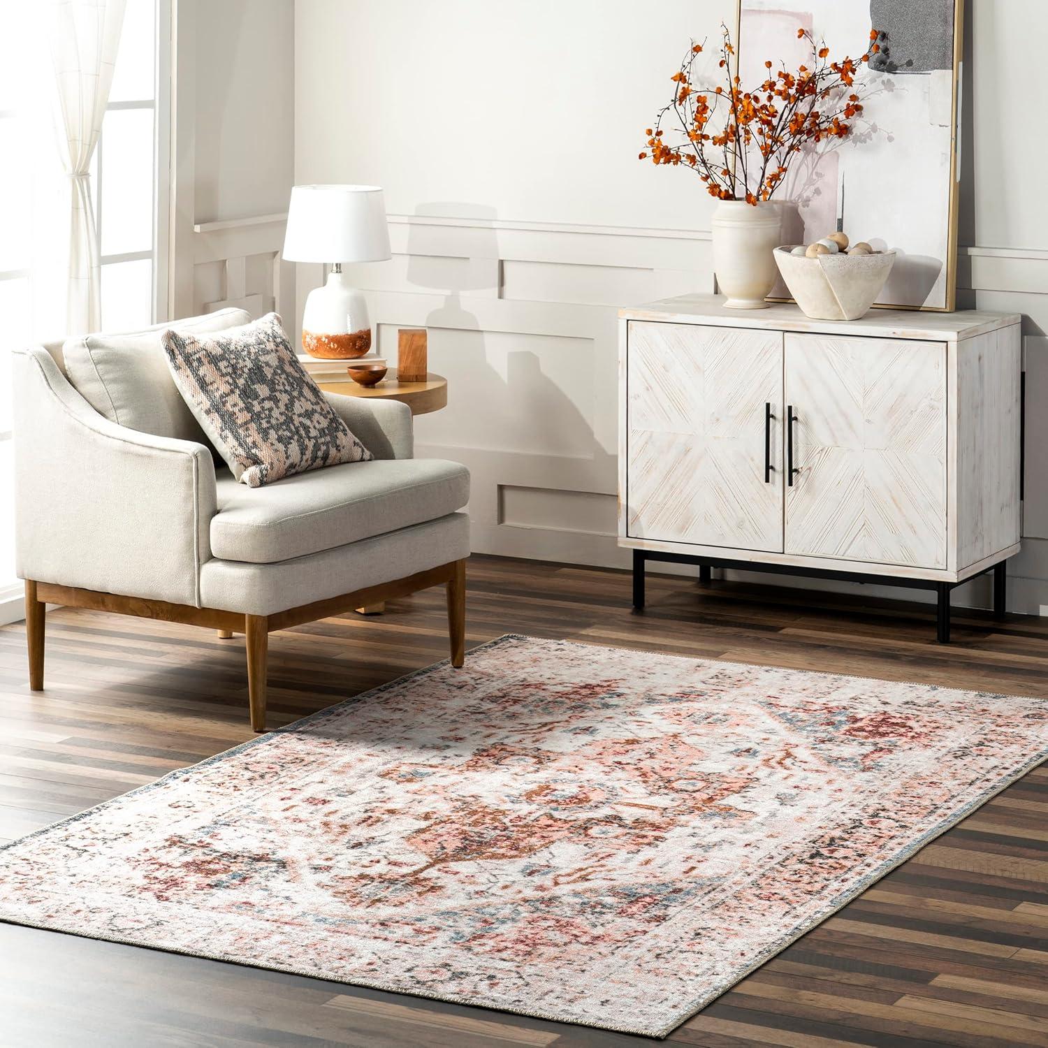 Reversible Easy-Care Synthetic Area Rug, 5' x 8', Rust and Beige