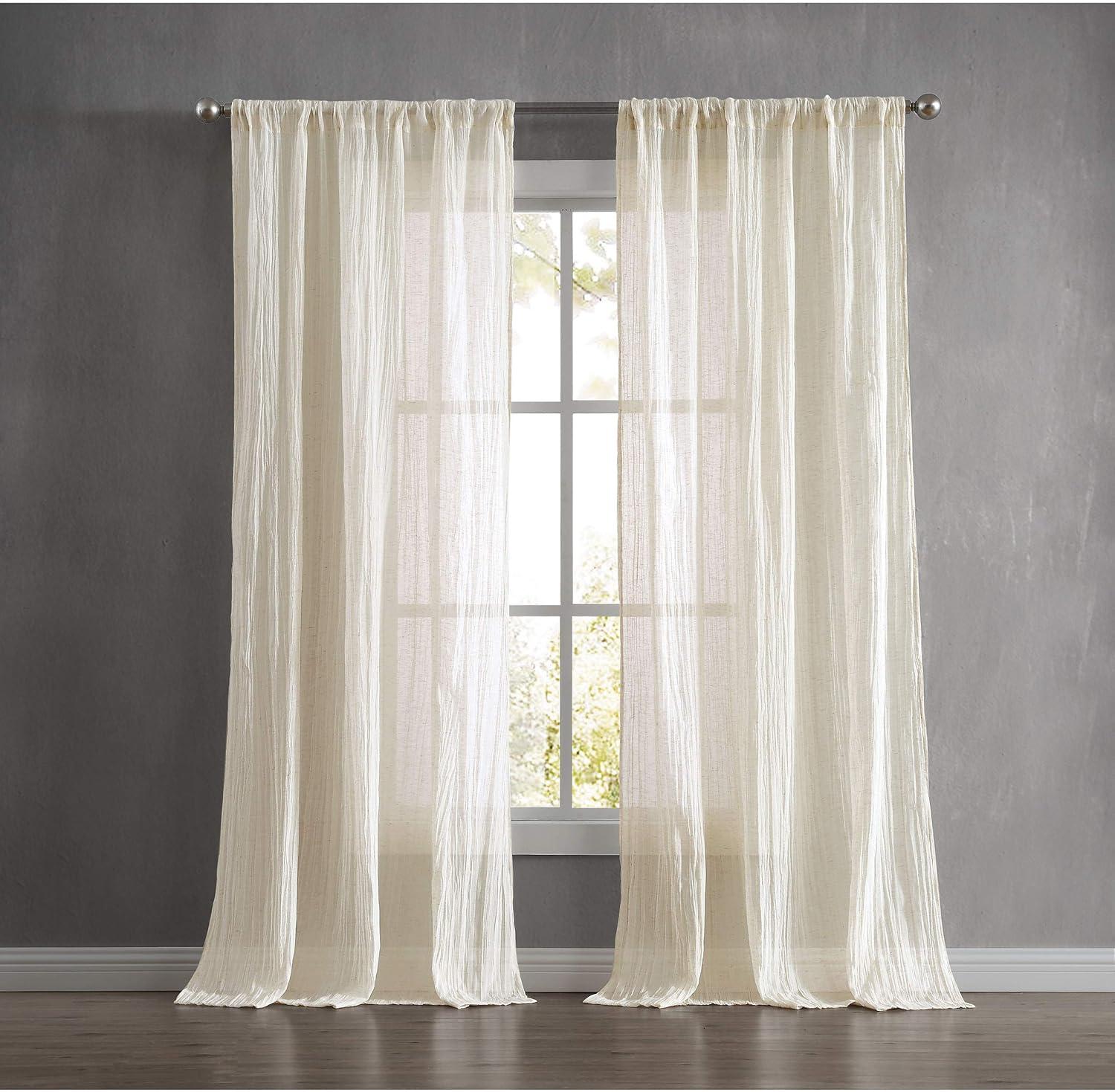 Natural Linen Blend Light-Filtering Rod Pocket Curtain Pair