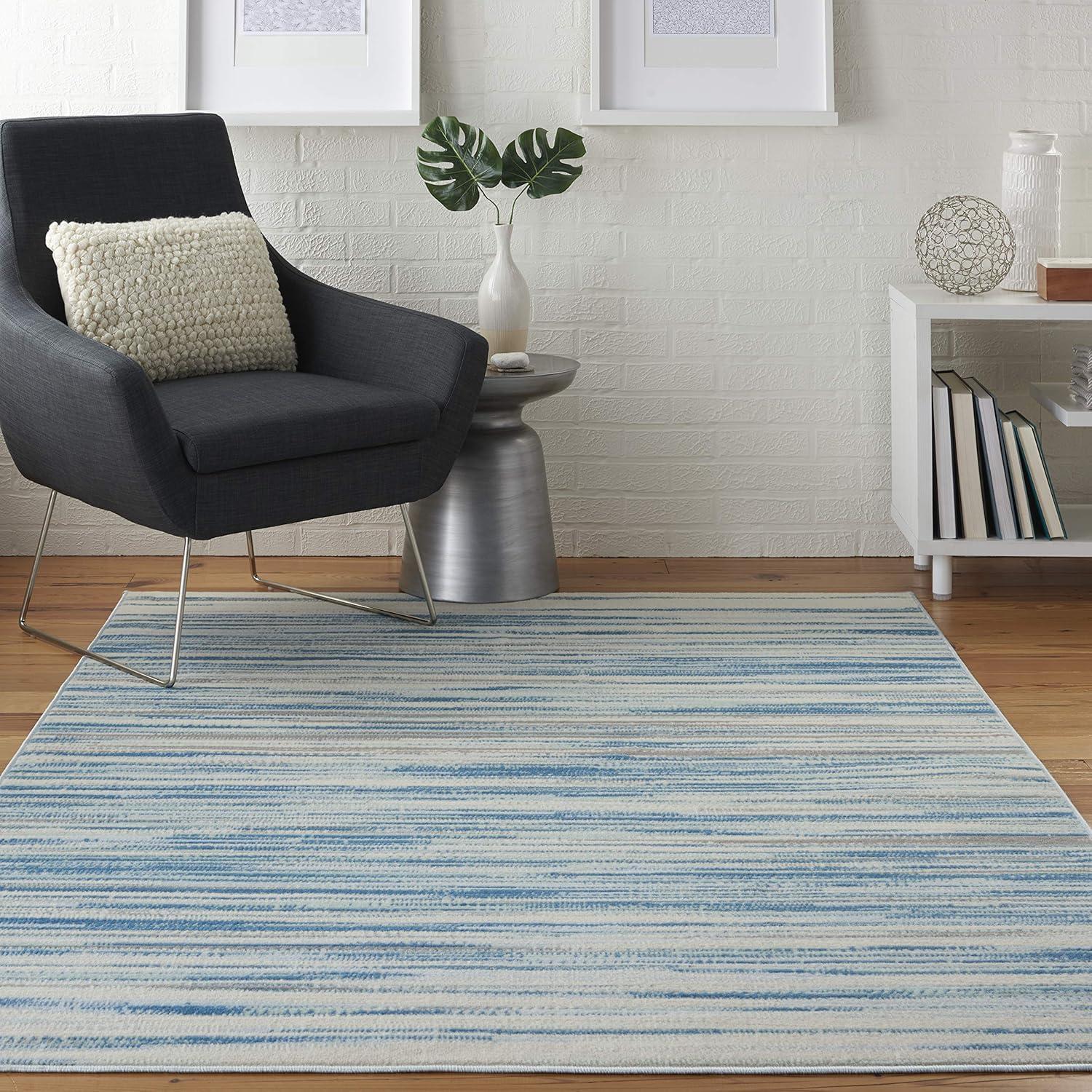 Nourison Jubilant 5'3" x 7'3" (5' x 7') Blue Area Rug Coastal Contemporary Striped by Nourison
