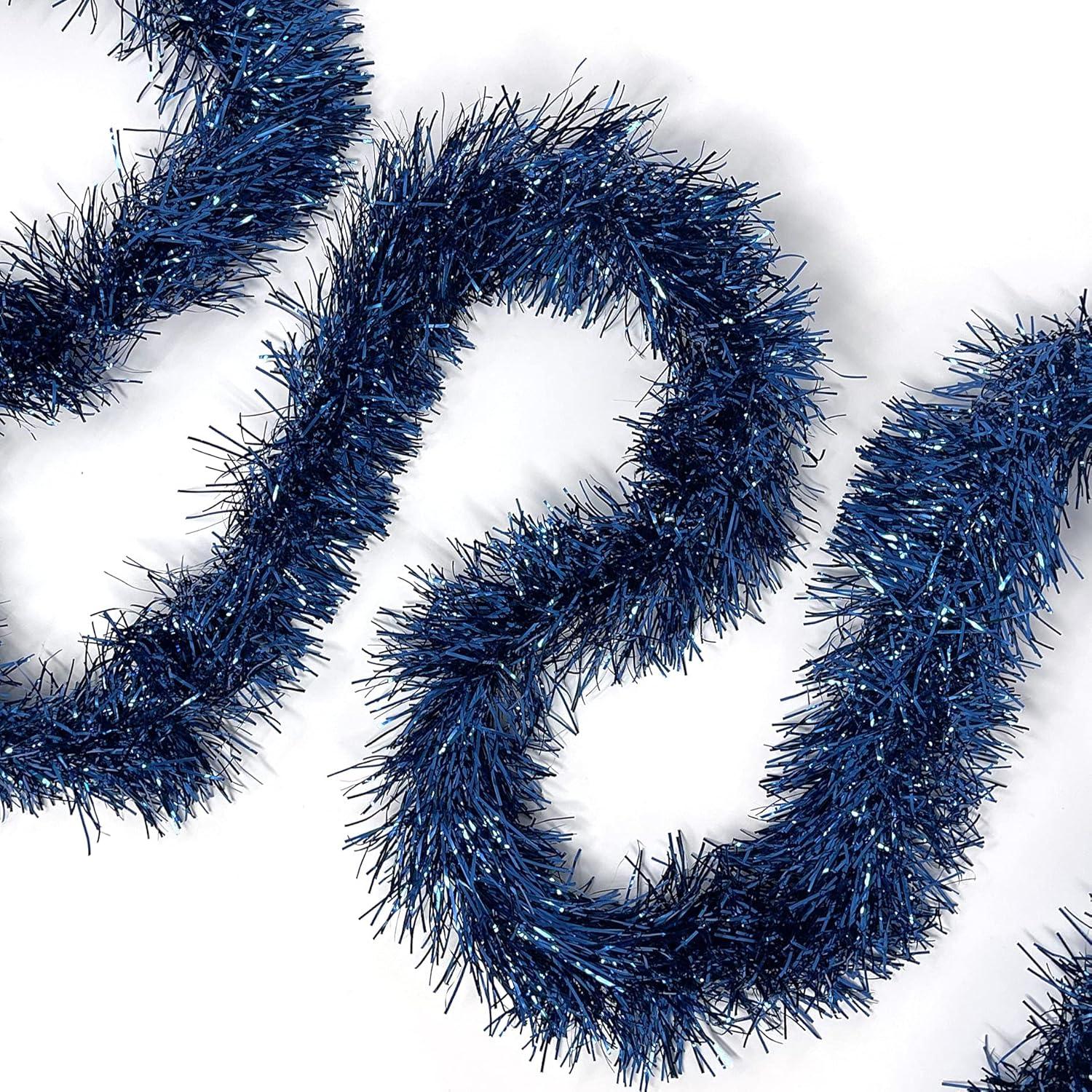 50-Foot Blue Tinsel Christmas Garland for Indoor and Outdoor Use