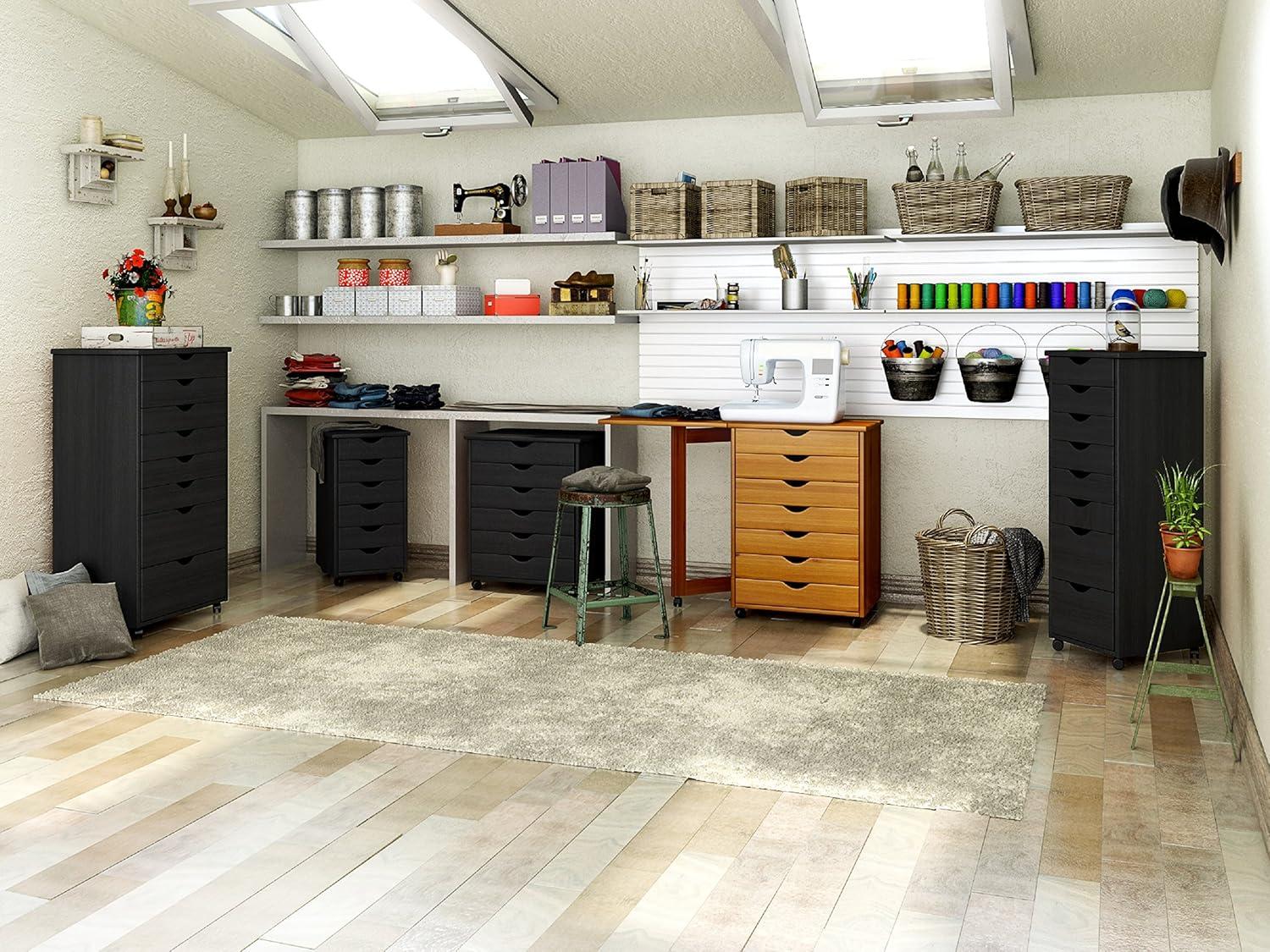 Adeptus Original Roll Cart, Solid Wood, 6+2 Drawer Narrow Roll Cart, Med Pine