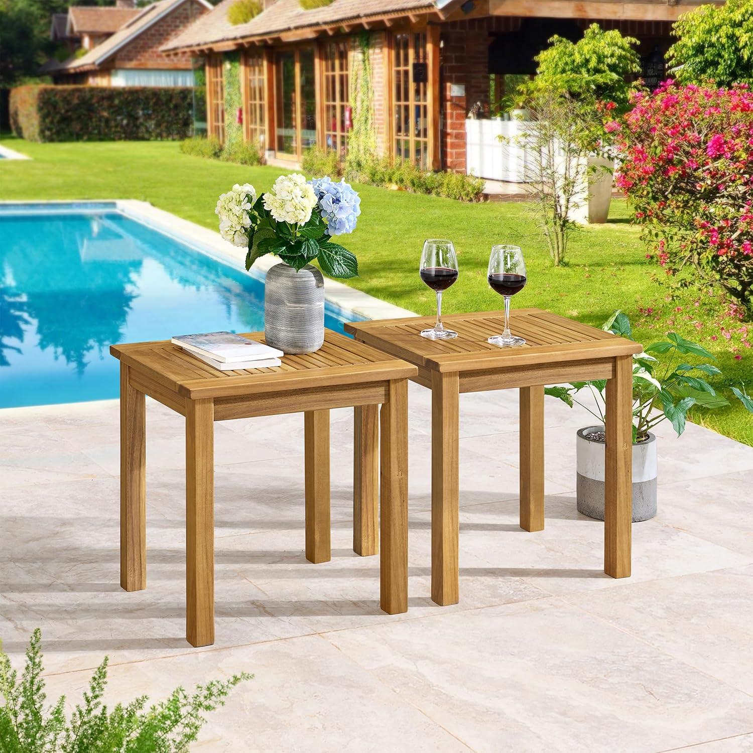 Alaterre Furniture 2pc Okemo Outdoor Weather-Resistant Rectangular Side Table