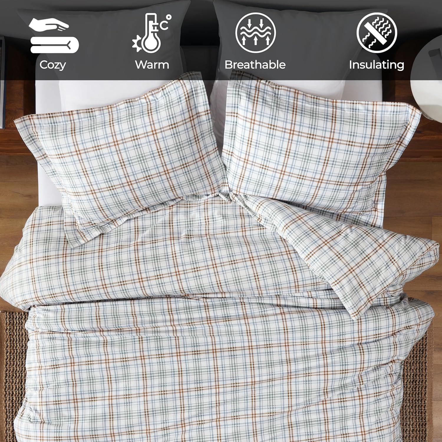 Superior Plaid Flannel Cotton Classic Modern Farmhouse Duvet Cover Set