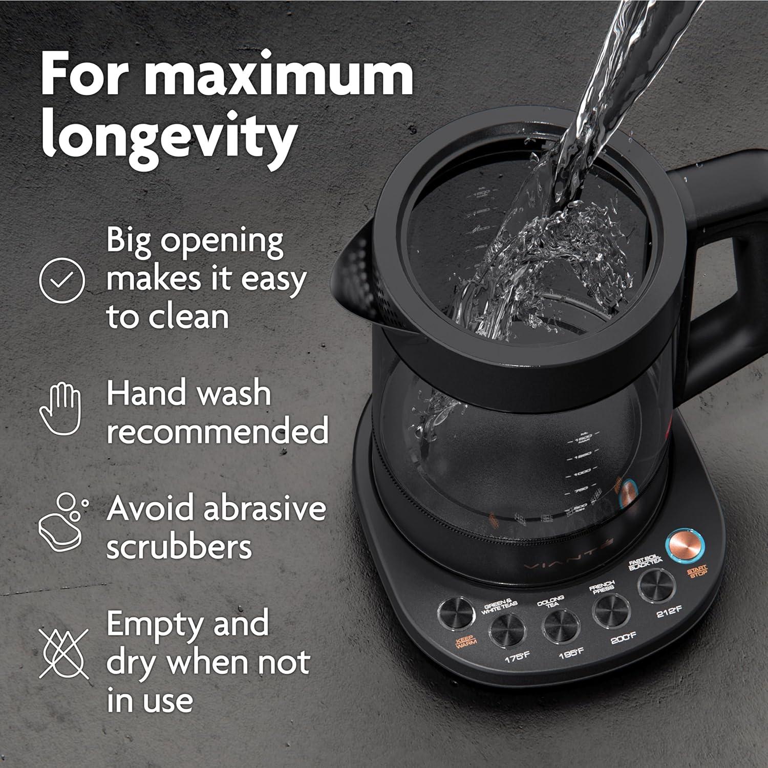 PENGFEI Viante Electric Kettle With Tea Infuser. Hot Tea Maker With Temperature Control And Automatic Shut Off. 1.5 Liter Capacity | Black Color