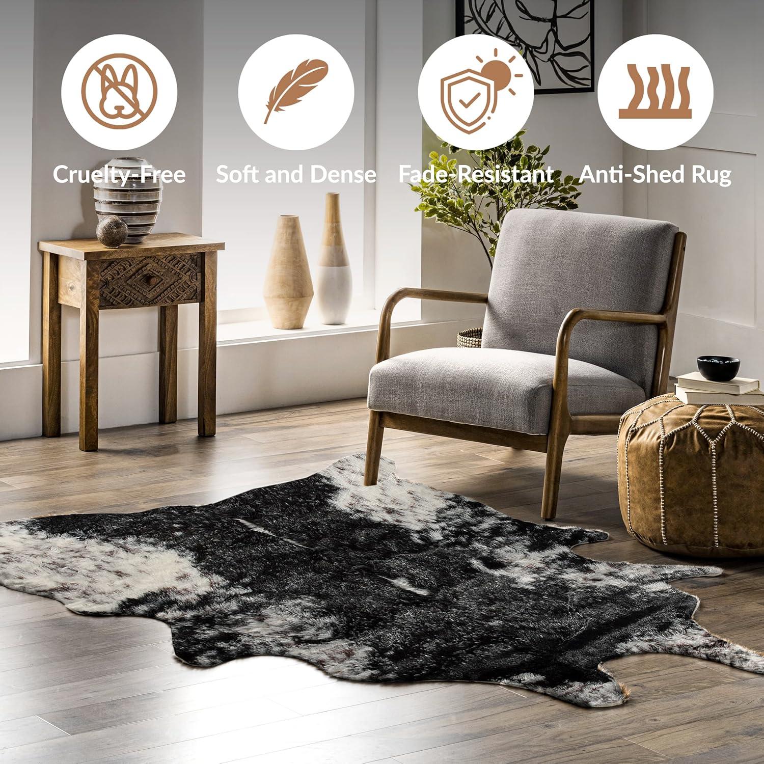 Luxe Faux Cowhide Rug 2 ft Soft Animal-Free Plush Machine Washable