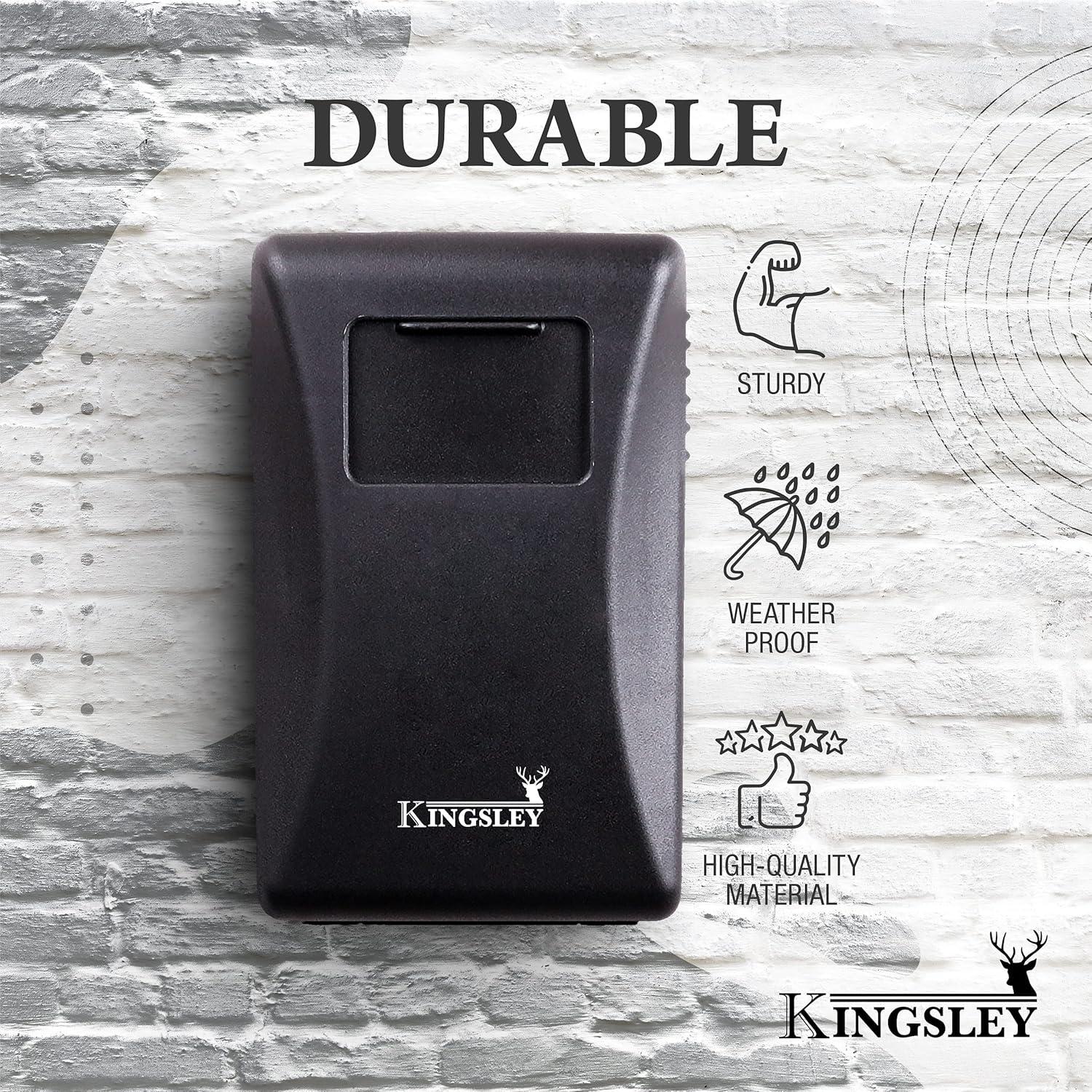 Kingsley Key Lock Box - Guard-a-Key, Secure Weatherproof Key Box Wall Mount for Indoors and Outdoors, 4 Digit Resettable Combination Code, Large Capacity for Storing Spare Keys