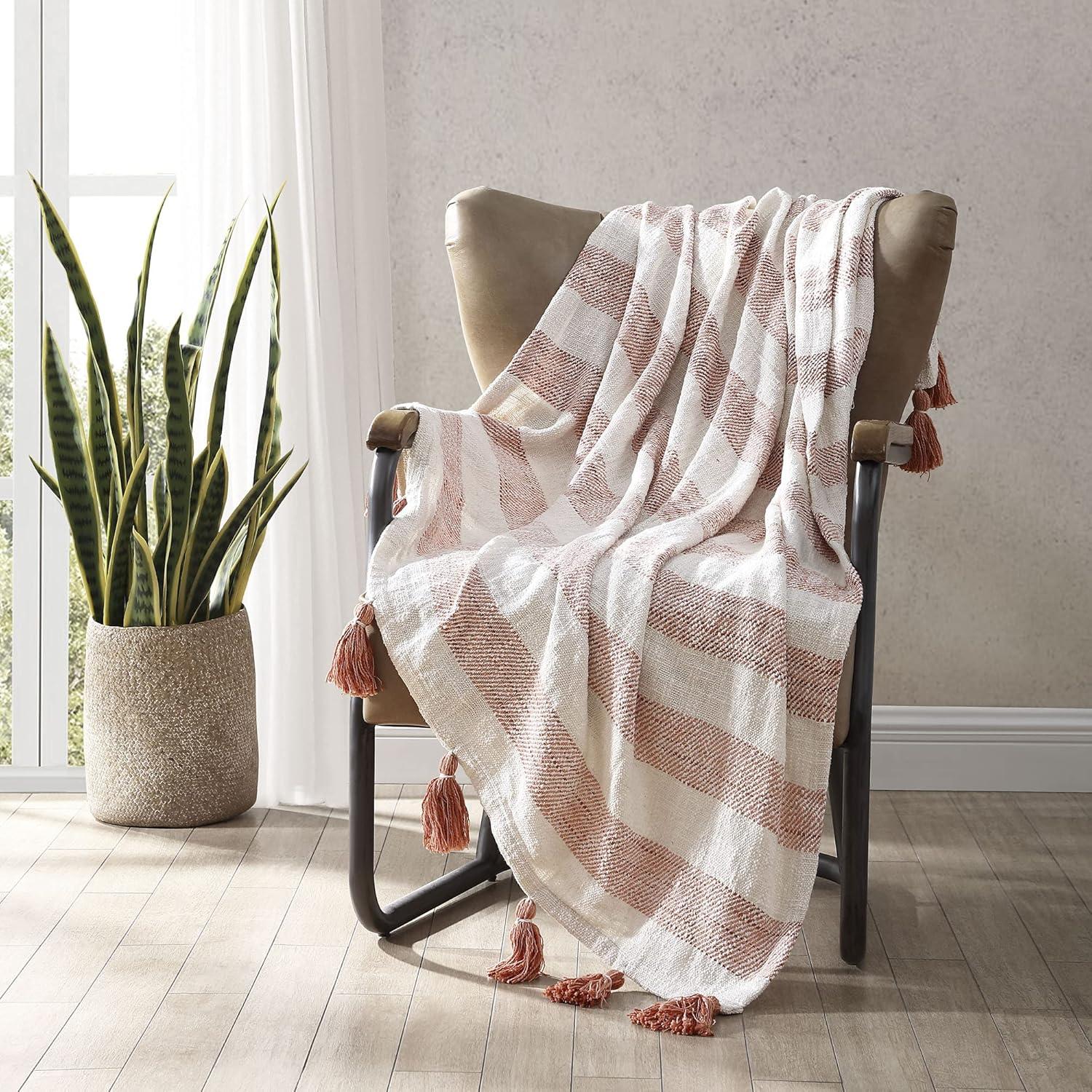 Brielle Home Lara Striped Cotton Throw Blanket