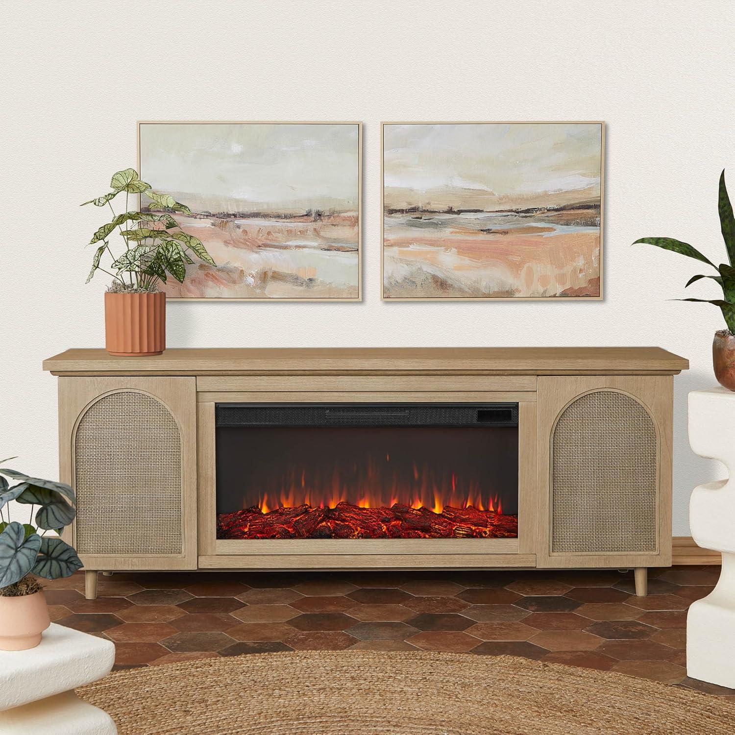 Dahlia 76" White Oak Electric Fireplace TV Stand